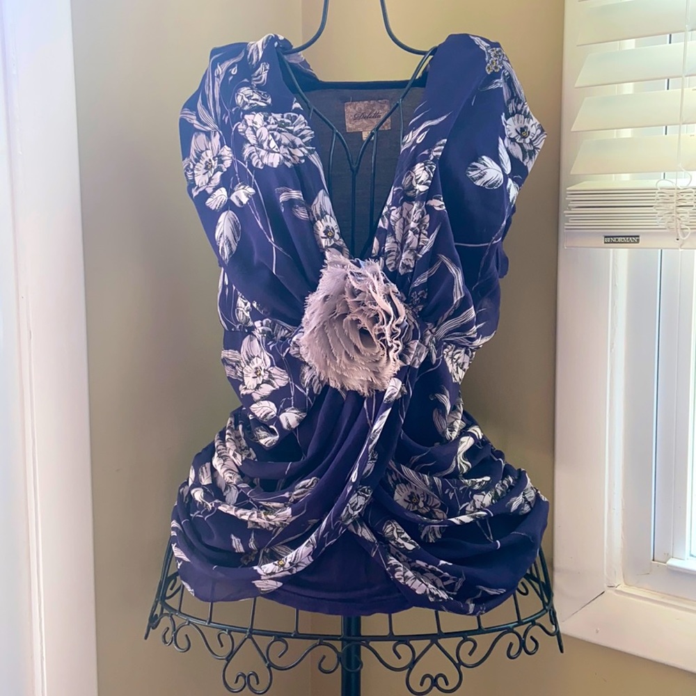 Deletta Anthropologie floral draped blouse